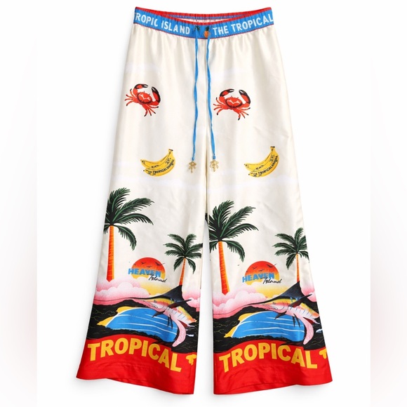 Joie Pants - Joie Tropical Satin Wide Leg Pants S Sea Inspired Statement Maximalism Beachy